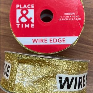 Gold Glitter Wire Edge Ribbon